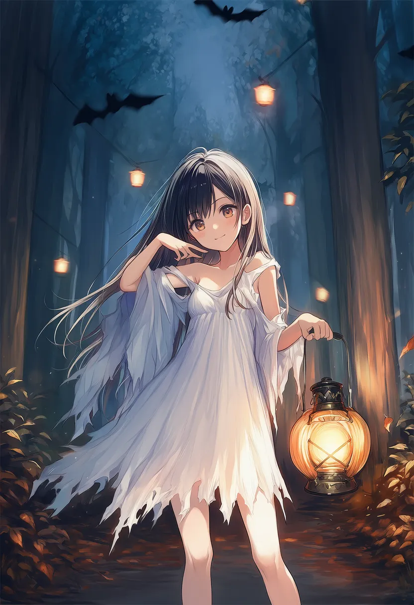 ハロウィンの背景の森の小道のAIイラスト｜プロンプト紹介