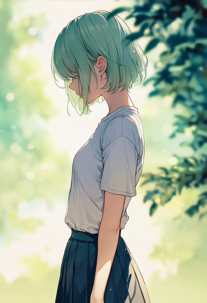 横向きで顔が見えない状態のAIイラスト