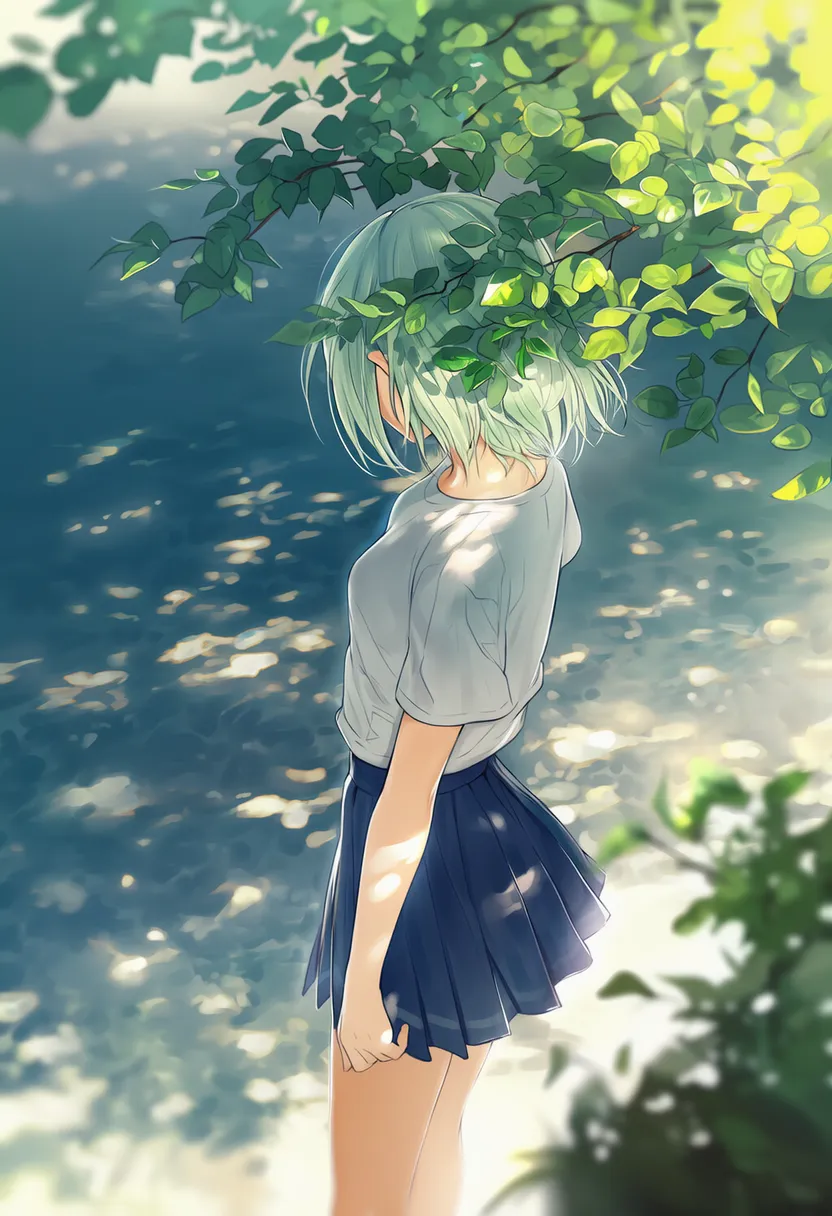 前景のオブジェクトにより顔が隠れている状態のAIイラスト
