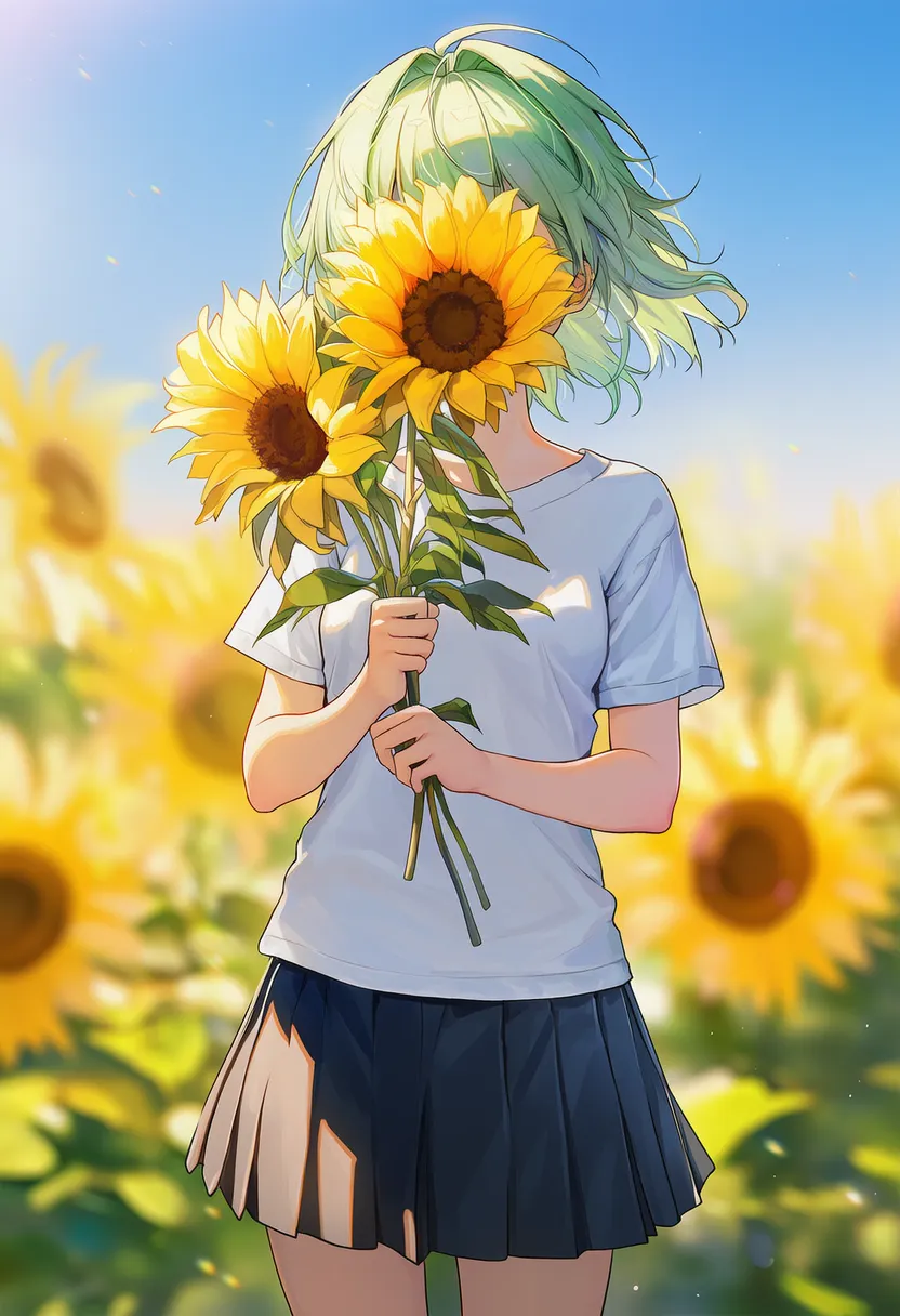 花束で顔を隠す美少女のAIイラスト|プロンプト紹介