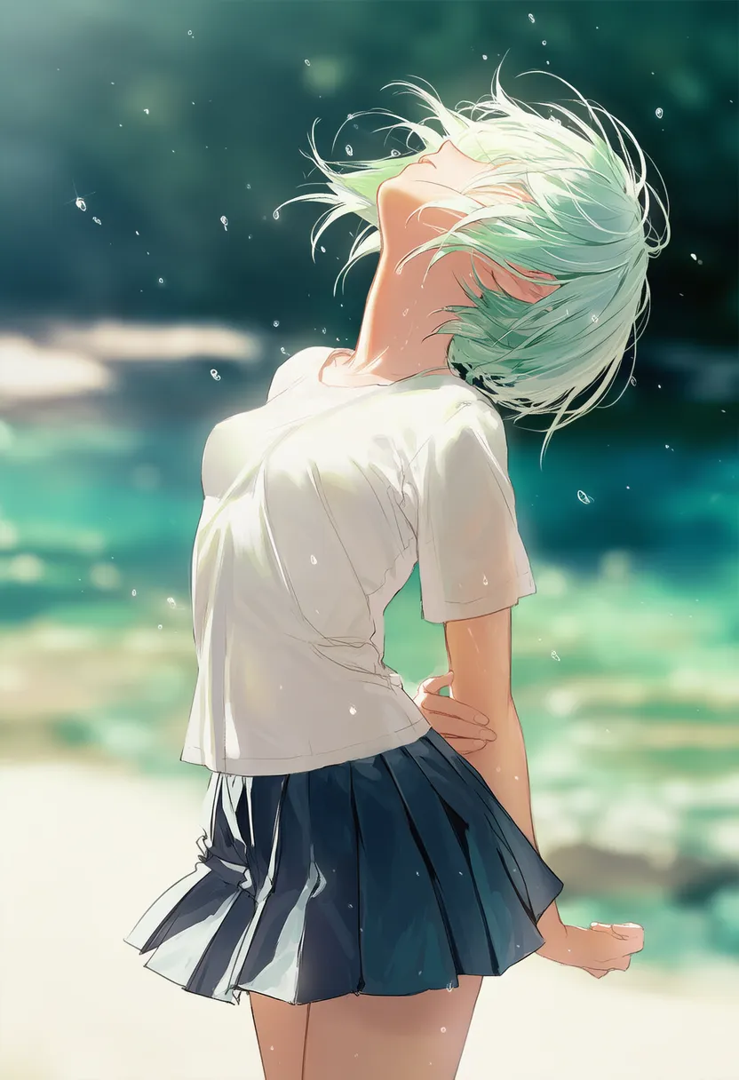 立ち姿で大きくのけぞって顔が見えない状態を再現したAIイラスト|プロンプト解説