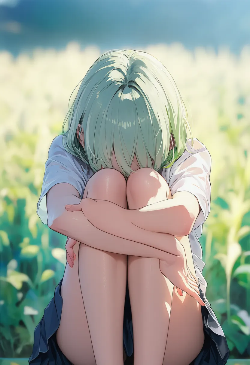 俯いて顔が見えない状態のAIイラスト|プロンプト紹介