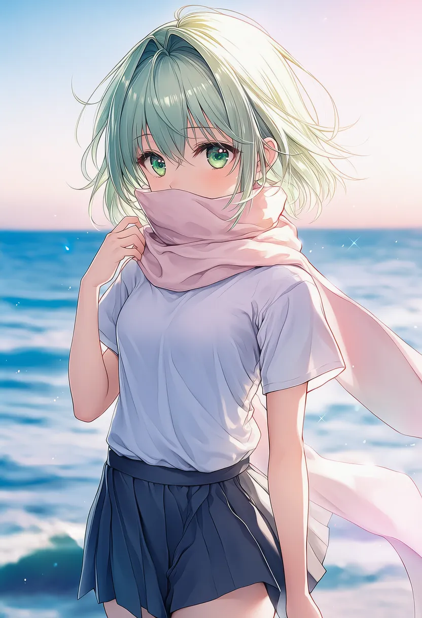 スカーフで鼻と口を隠す美少女のAIイラスト|プロンプト紹介