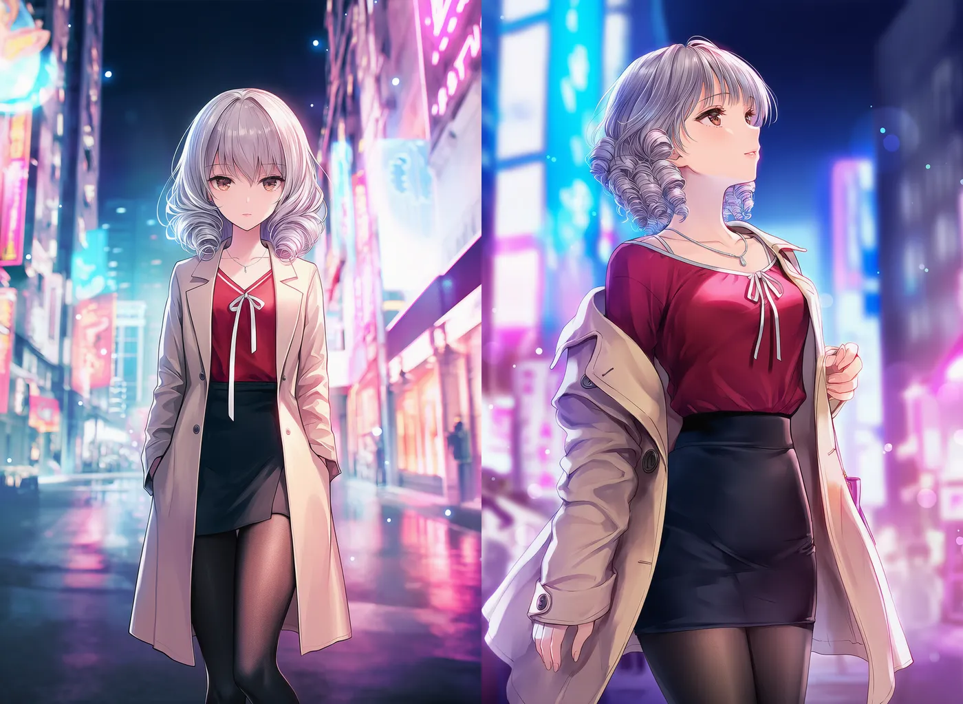 夜のホテル街（ネオン）の様子を再現したAIイラスト｜プロンプト紹介