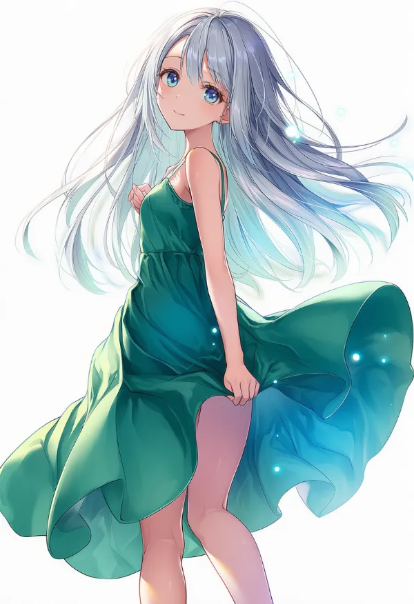 ジェイドグリーンのドレスAIイラスト｜色指定プロンプト資料