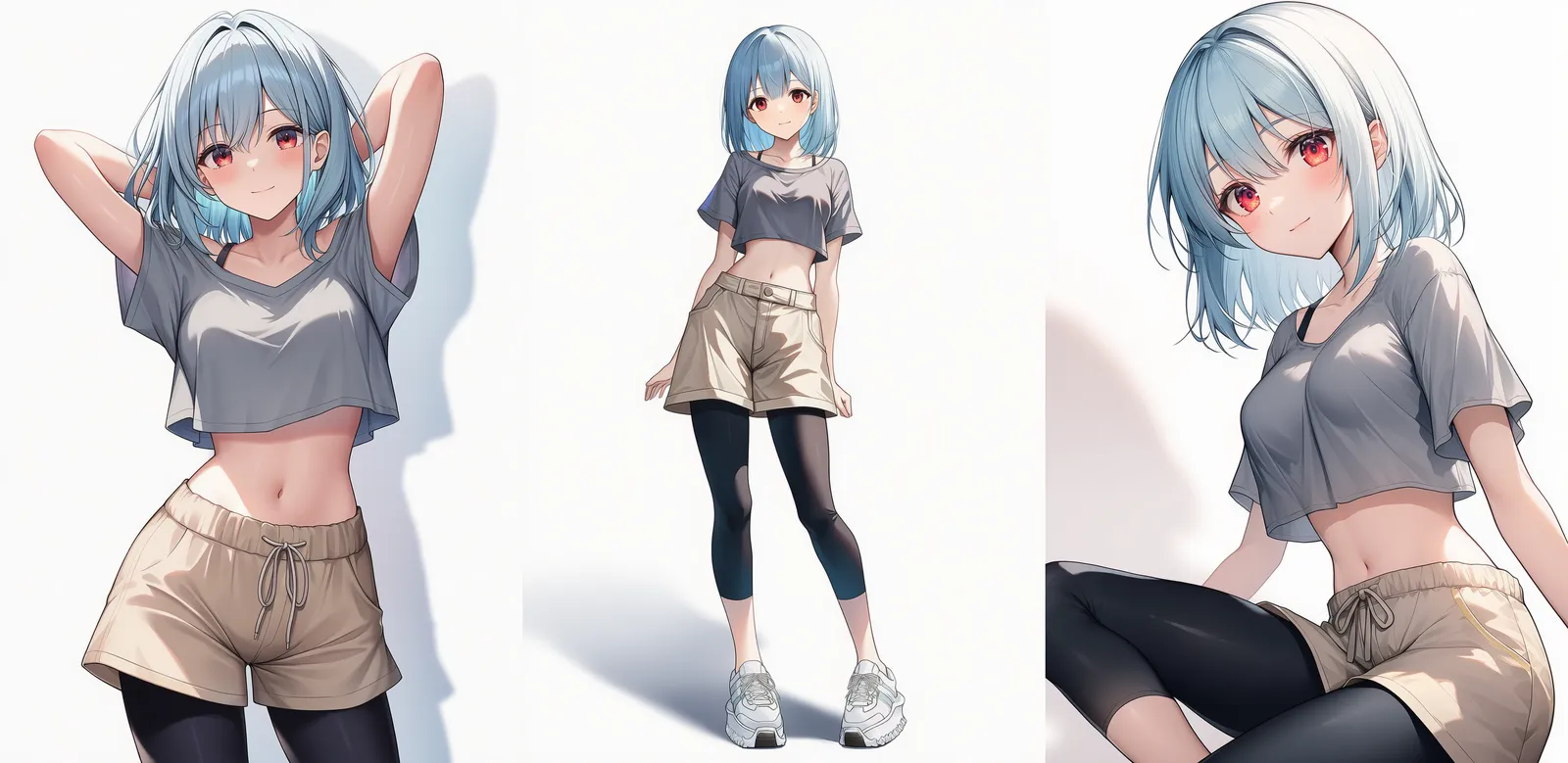 バギーショーツ×膝丈レギンスのレイヤード|コーデプロンプト紹介