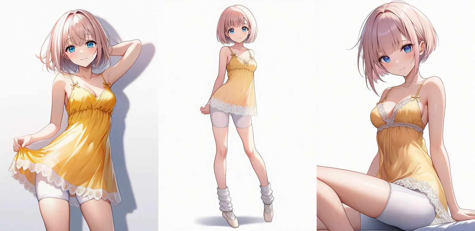 ネグリジェ×白スパッツ(ラウンジコーデ)|コーデプロンプト紹介