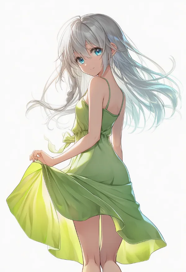 ライムグリーンのドレスAIイラスト｜色指定プロンプト資料