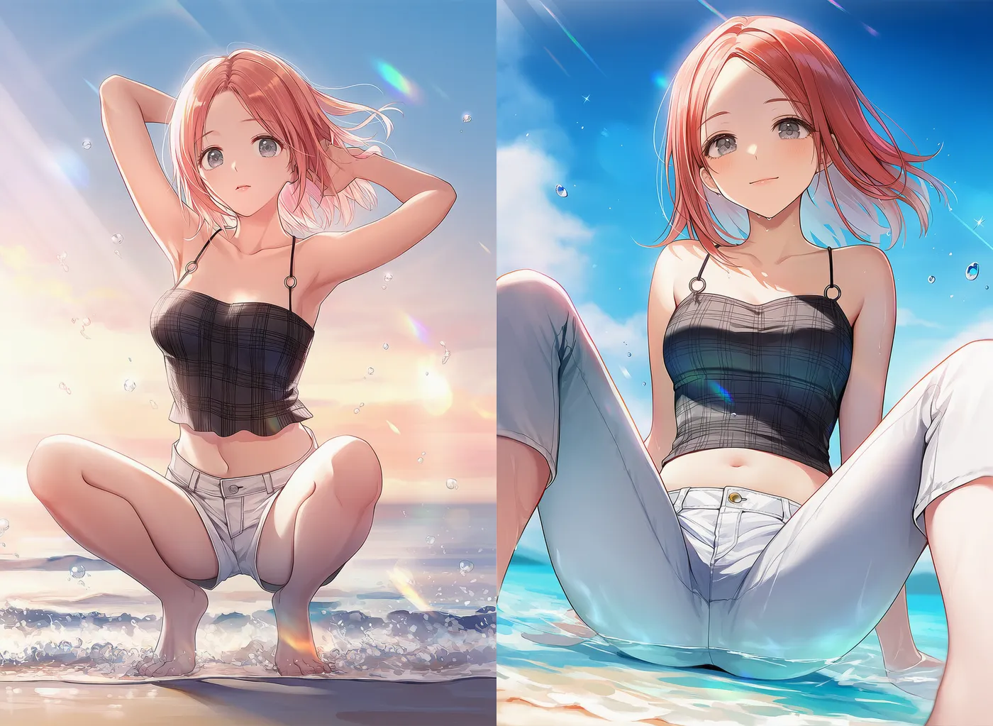 M字開脚のポーズをするAIグラビアアイドル｜プロンプト紹介