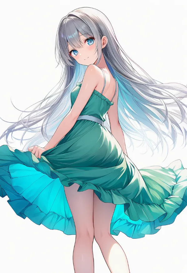 マラカイトグリーンのドレスAIイラスト｜色指定プロンプト資料