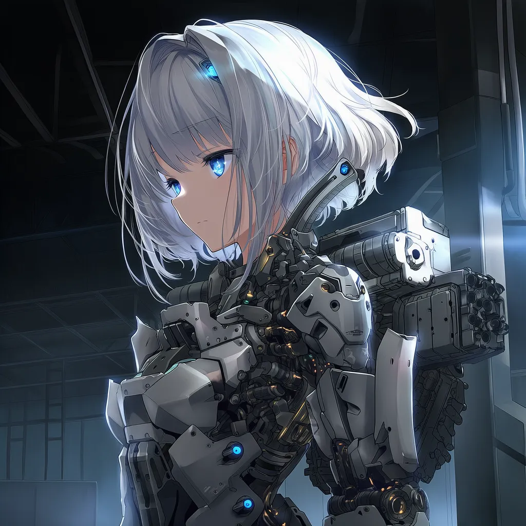 メカ少女のAIイラスト作例（白装甲バストアップ）