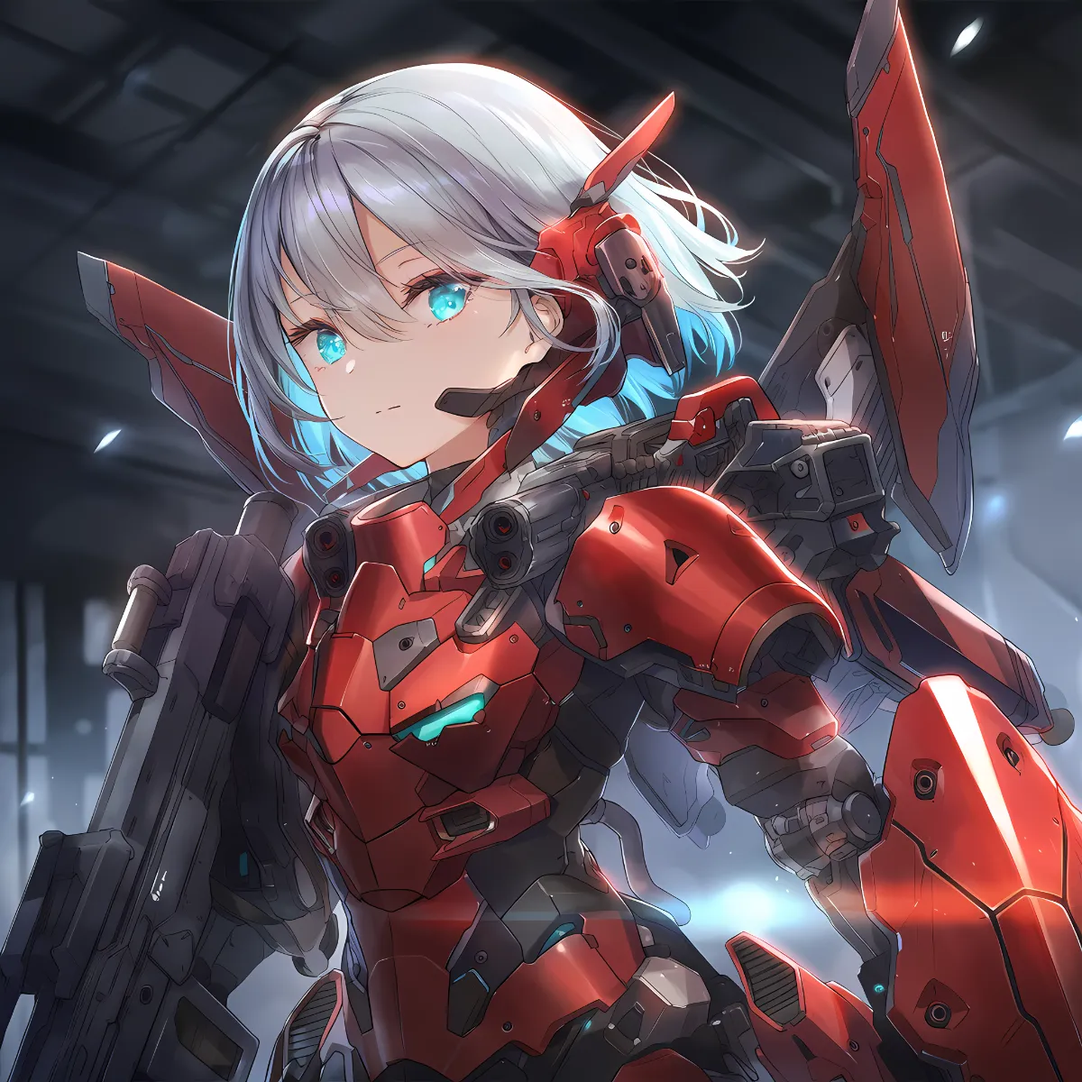 赤い装甲のメカ少女のAIイラスト作例
-2（バストアップ）｜プロンプト紹介