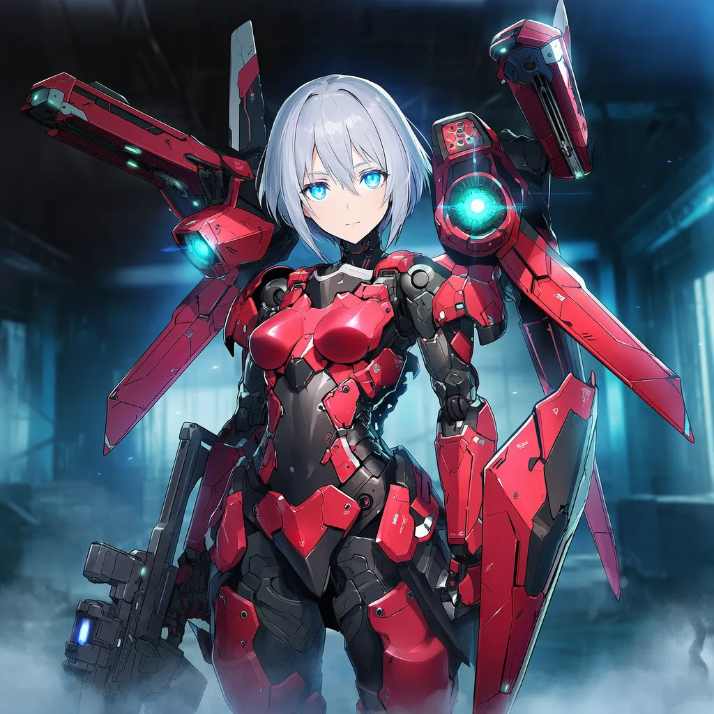 赤い装甲のメカ少女のAIイラスト作例
-1｜プロンプト紹介