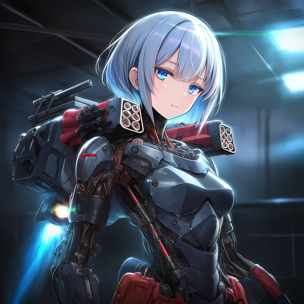 軍事兵器型メカ少女（配線むき出し）のAIイラスト作例-1｜プロンプト紹介