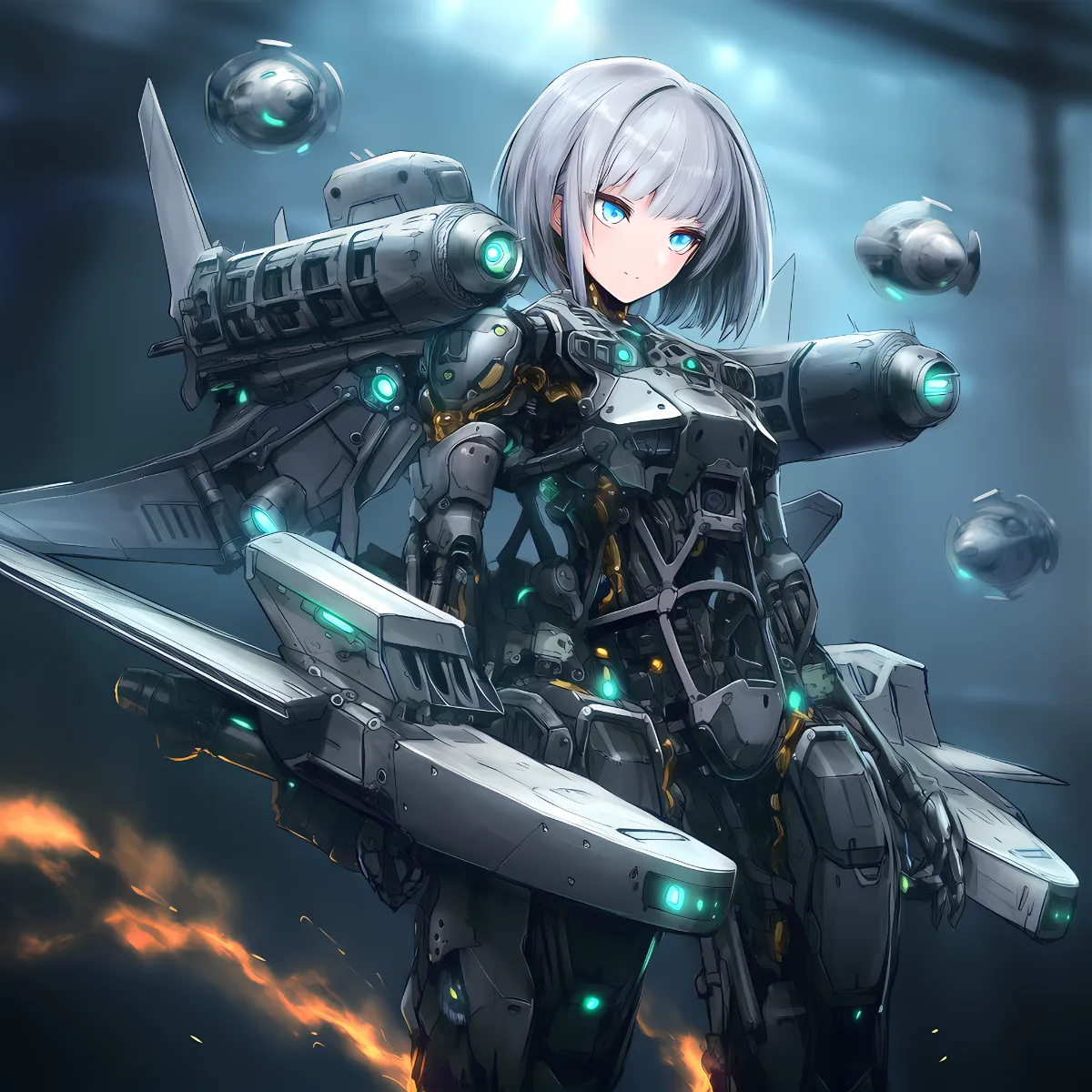 空戦要塞型メカ少女のAIイラスト｜プロンプト紹介