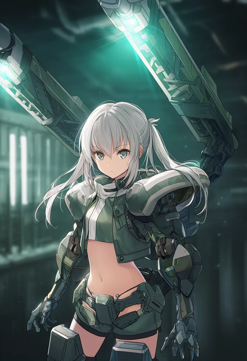 スポーツジャケット型メカ少女（武装サブアーム）のAIイラスト作例-2｜プロンプト紹介