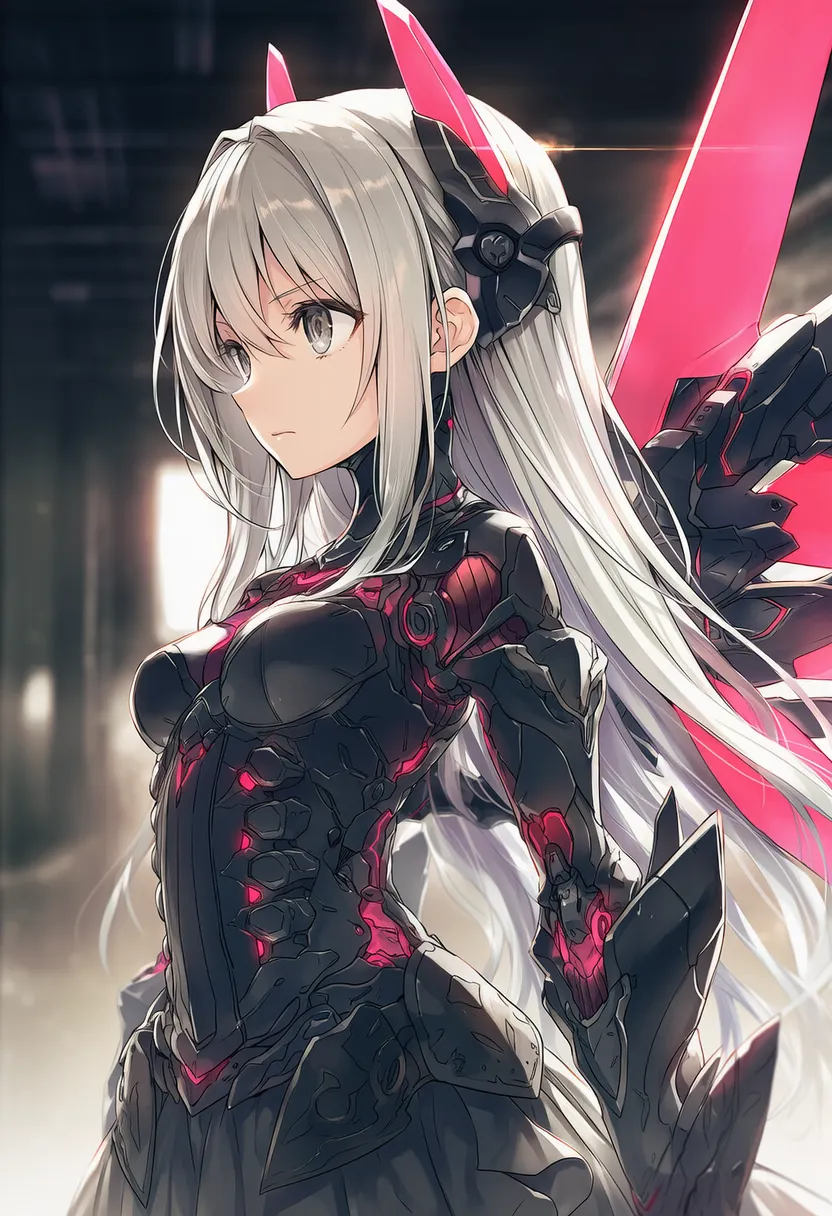 ゴシックメイド型メカ少女（赤色ファンネル）のAIイラスト作例-2｜プロンプト紹介