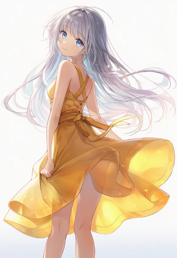 マスタード色のドレスAIイラスト｜色指定プロンプト資料