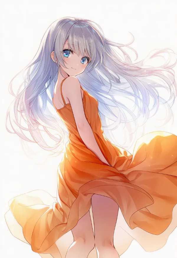 オレンジのドレスAIイラスト｜色指定プロンプト資料