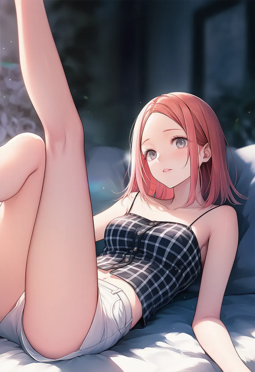 仰向け片脚上げポーズをするAIグラビアアイドル｜プロンプト紹介