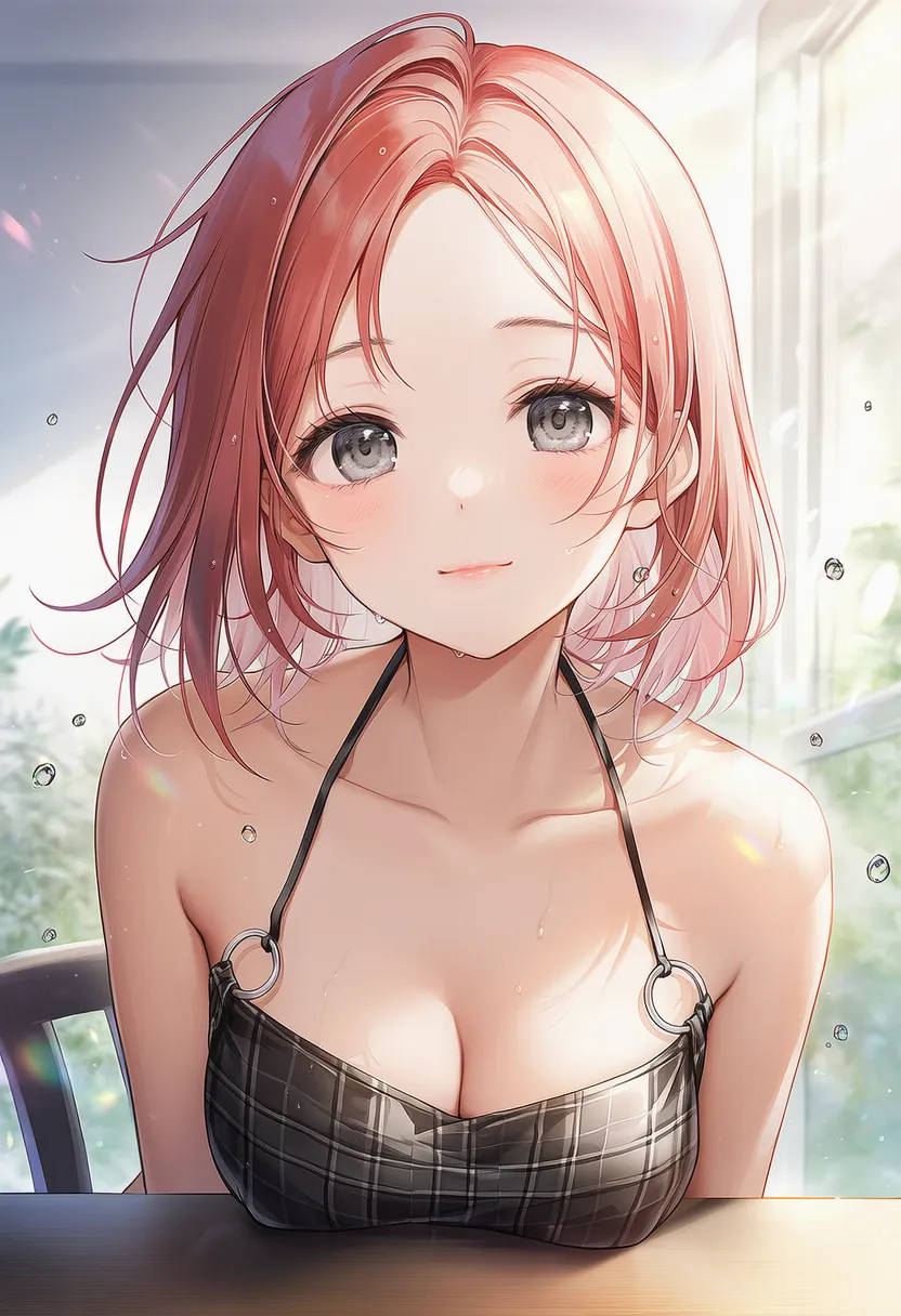 胸乗せテーブルポーズをするAIグラビアアイドル｜プロンプト紹介