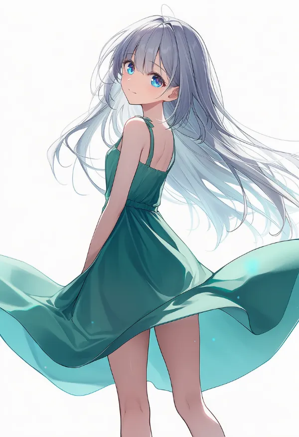パイングリーンのドレスAIイラスト｜色指定プロンプト資料
