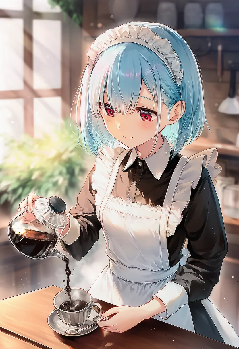 コーヒーをカップに注ぐ様子のAIイラスト｜プロンプト紹介
