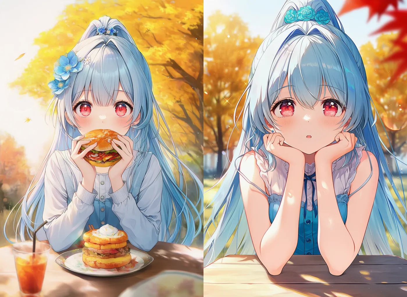 テーブル越しに座る美少女のAIイラスト｜プロンプト紹介