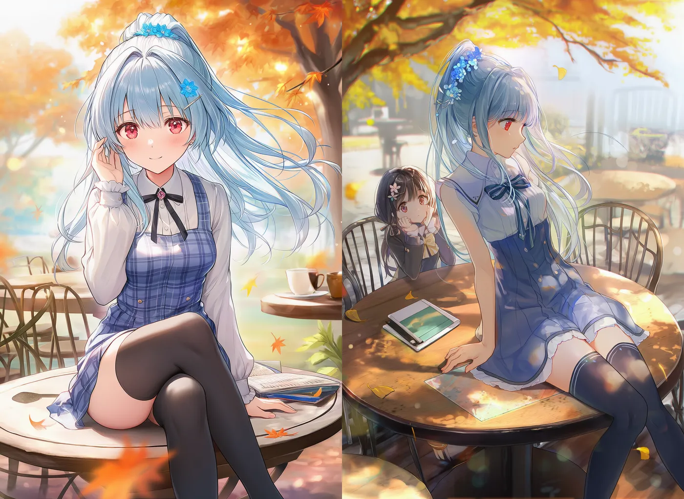 テーブルの上に座る美少女のAIイラスト｜プロンプト紹介