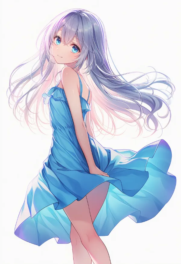 スカイブルーのドレスAIイラスト｜色指定プロンプト資料
