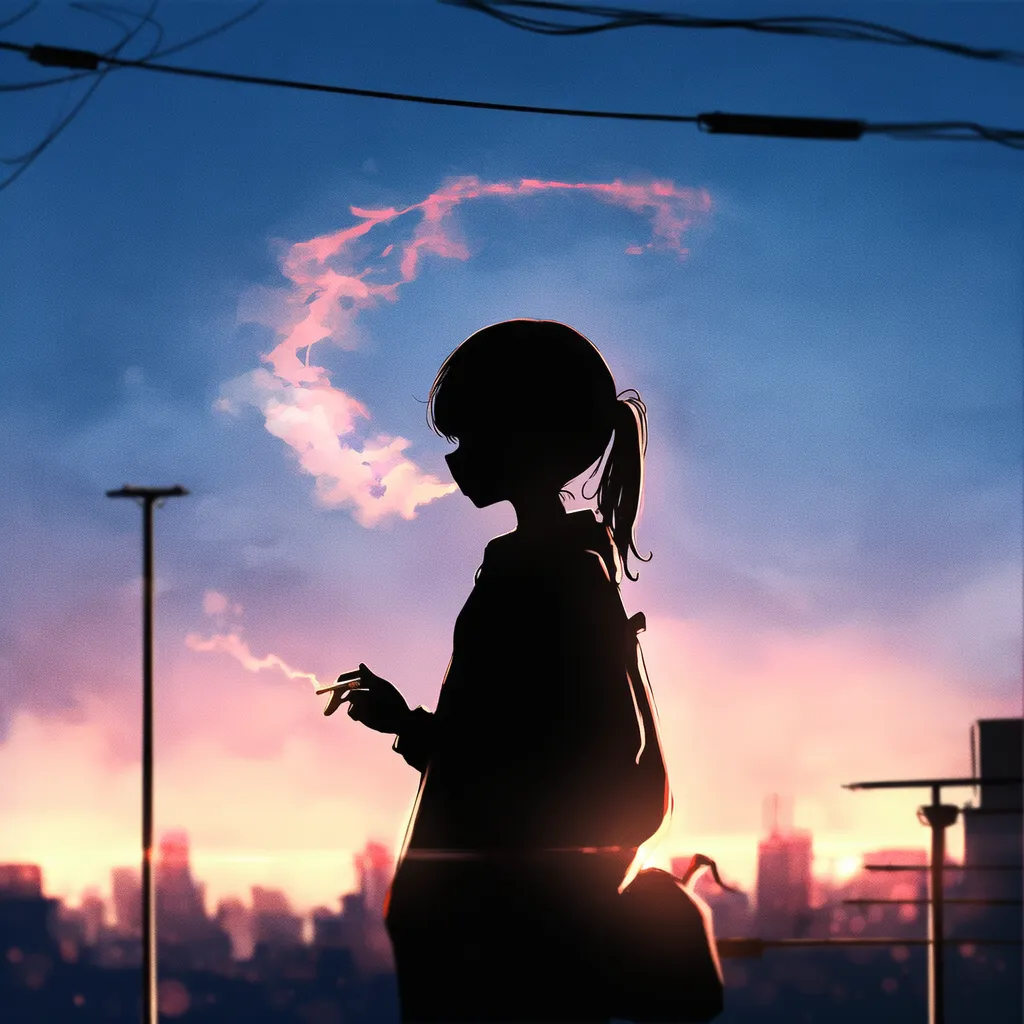 タバコを吸う女性のシルエット姿のAIイラスト