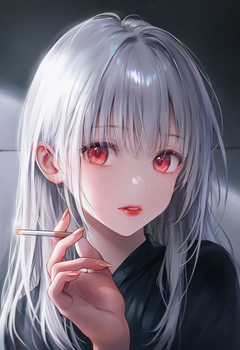 V字でタバコを挟む持ち方をしたAIイラスト｜プロンプト紹介