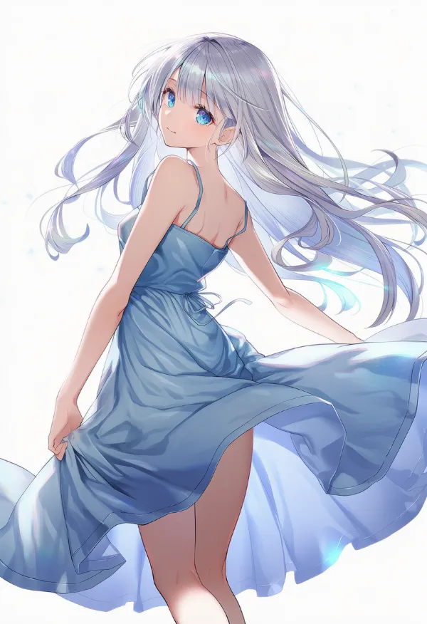スチールブルーのドレスAIイラスト｜色指定プロンプト資料
