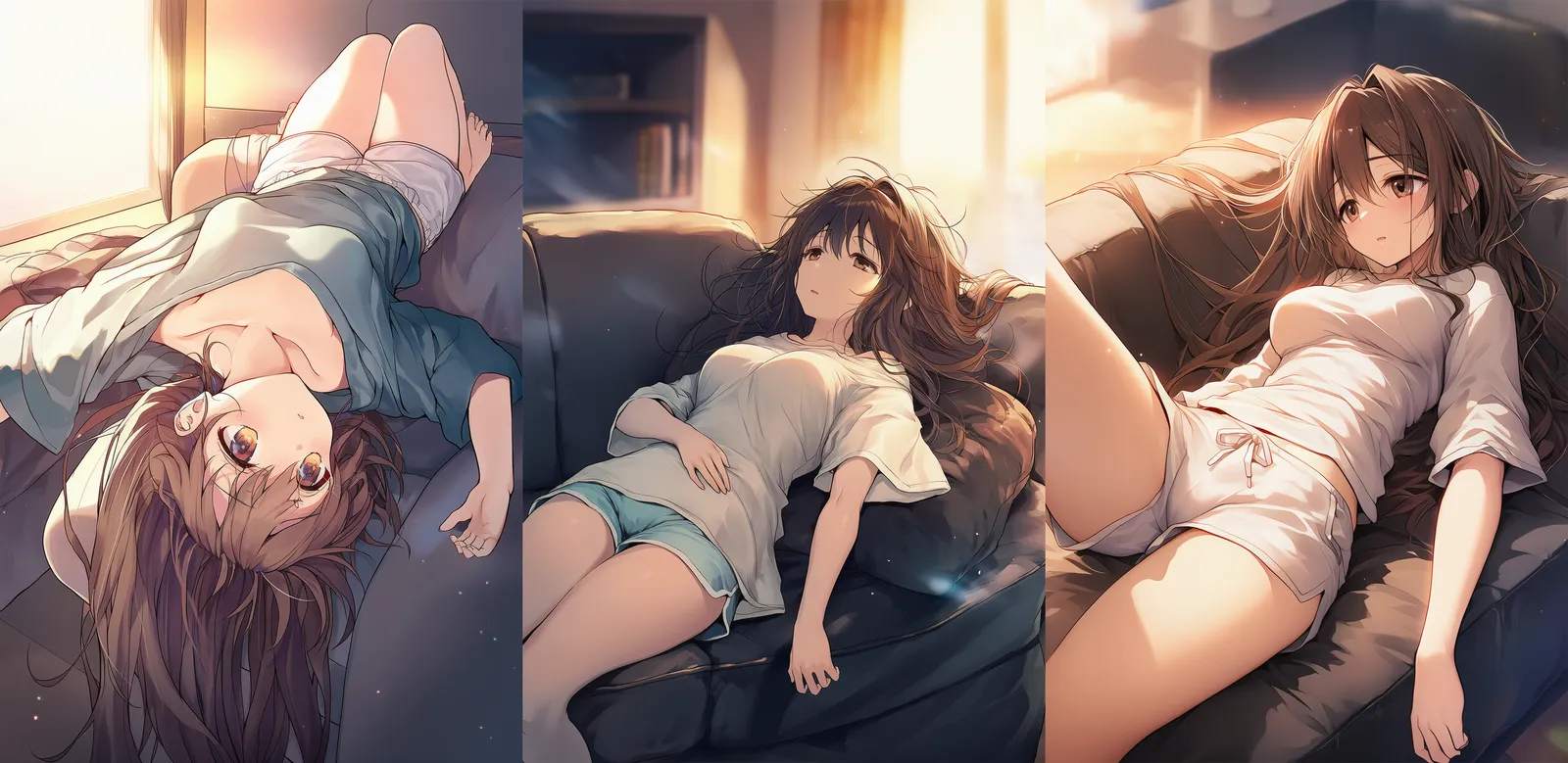 ソファで疲れてぐったりする美少女AIイラスト｜プロンプト解説
