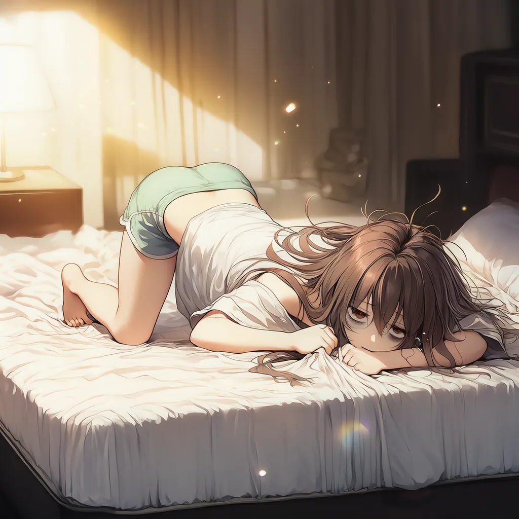 ベッドにうつ伏せでぐったりする美少女AIイラスト-1｜プロンプト解説