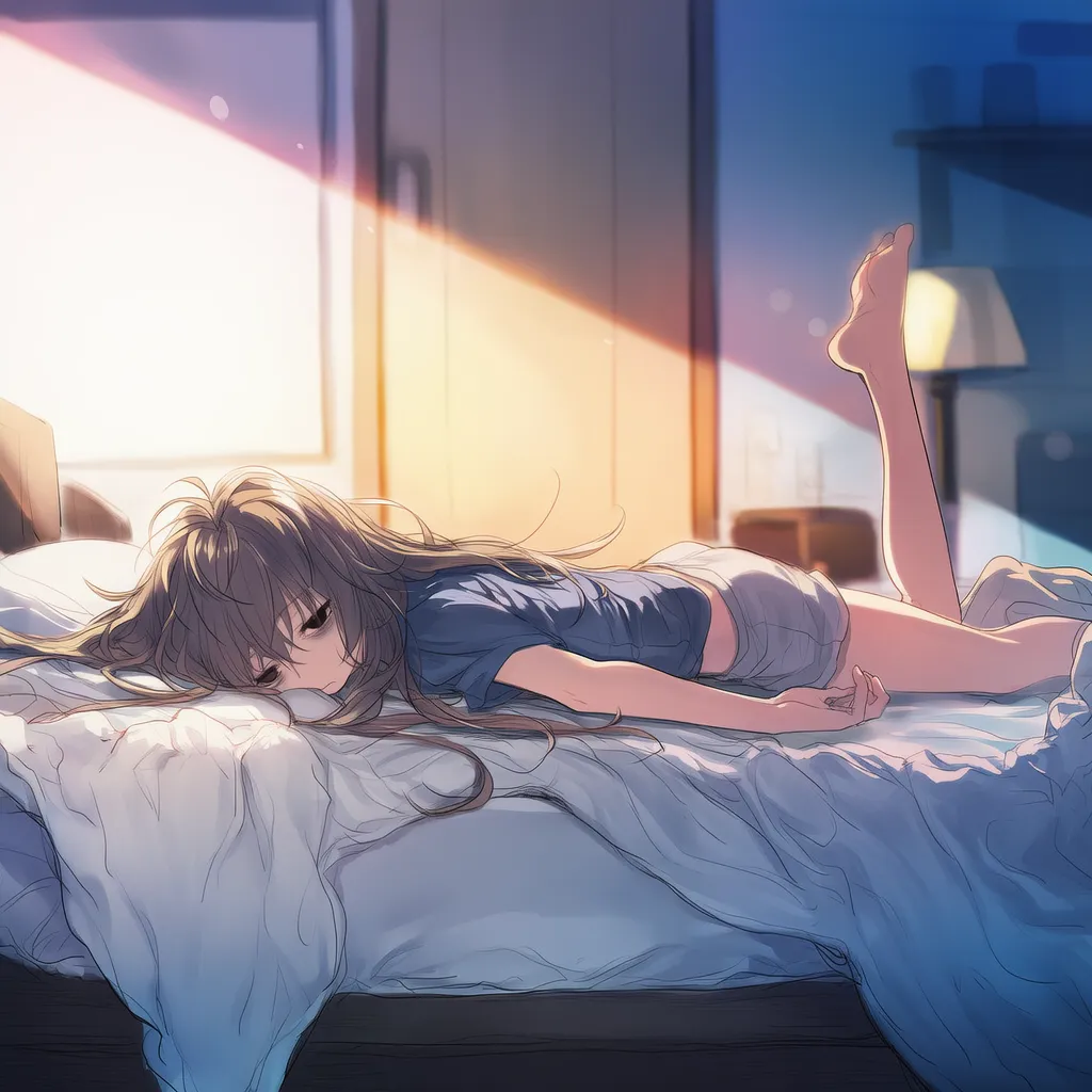 ベッドにうつ伏せでぐったりする美少女AIイラスト-2｜プロンプト解説