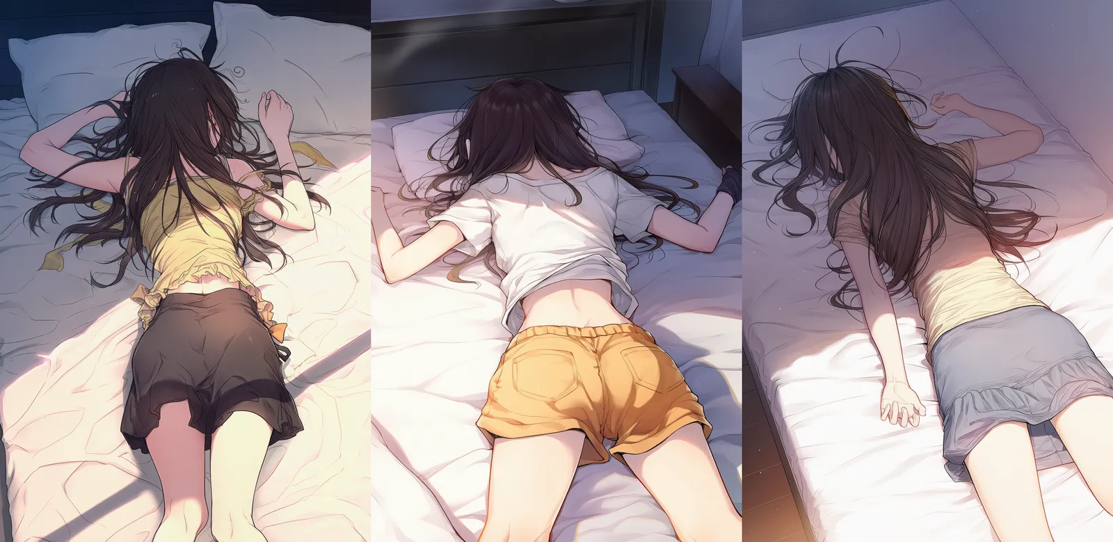 ベッドにうつ伏せでぐったりする美少女AIイラスト-3｜プロンプト解説