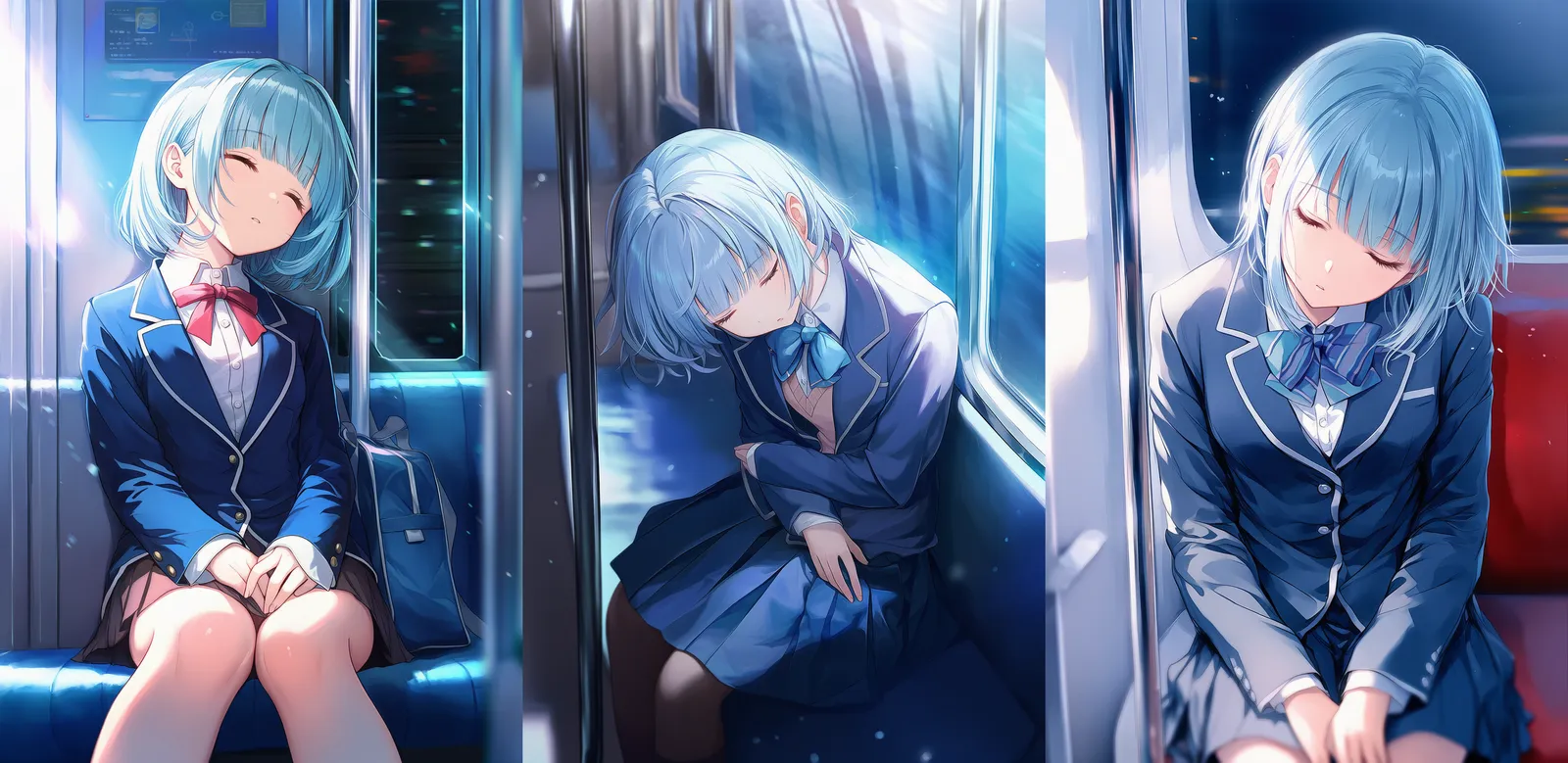 電車で居眠りしてぐったりする美少女AIイラスト｜プロンプト解説