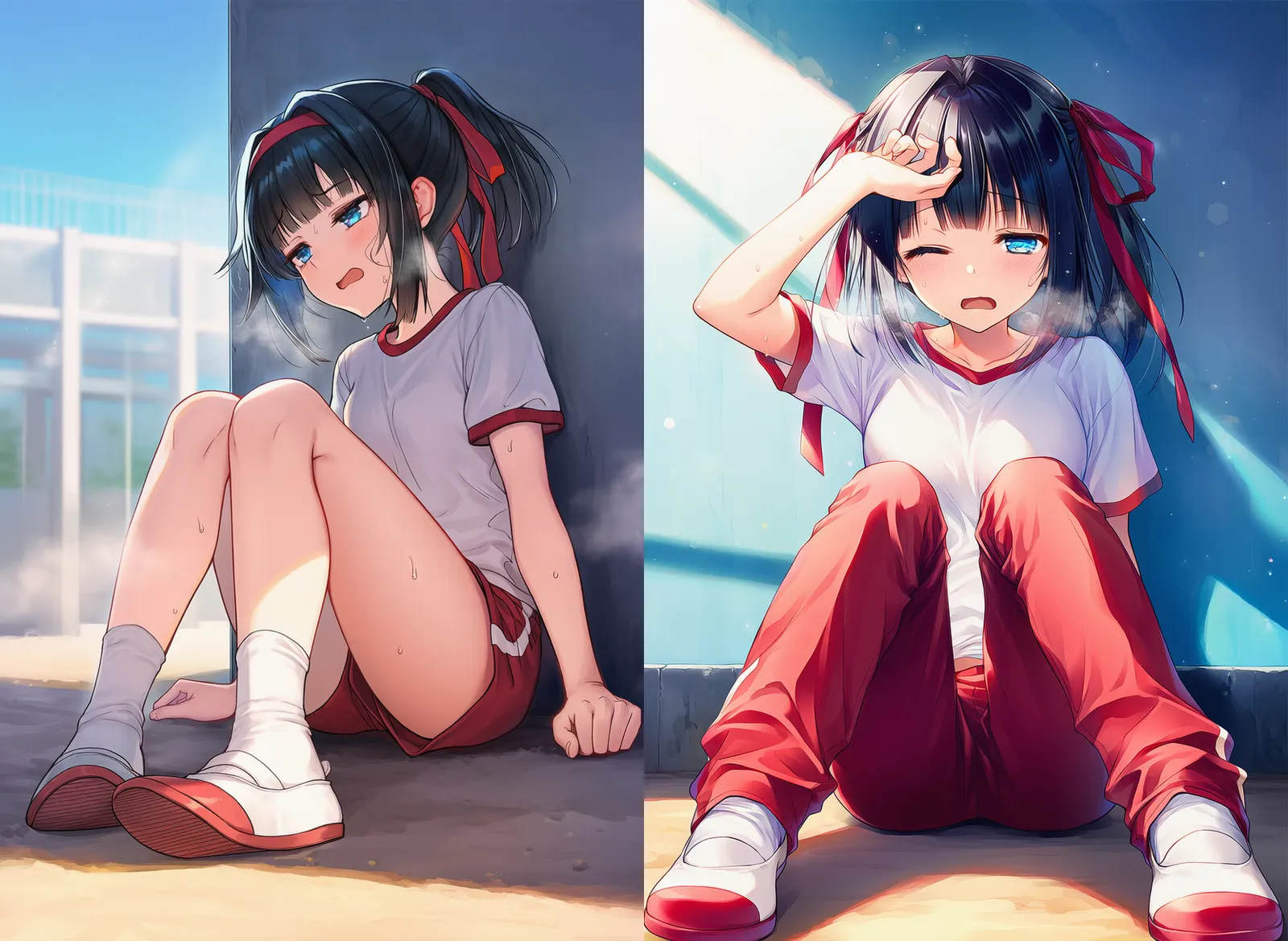 壁にもたれて床に座りぐったりする美少女AIイラスト｜プロンプト解説