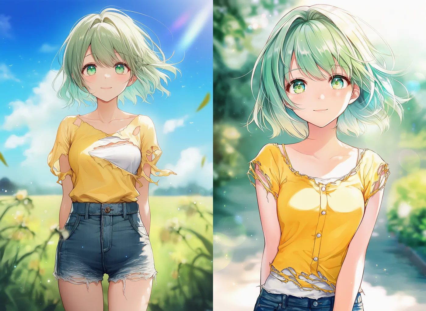 引き裂かれたブラウス・袖が破れたブラウスを再現したAIイラスト｜プロンプト紹介