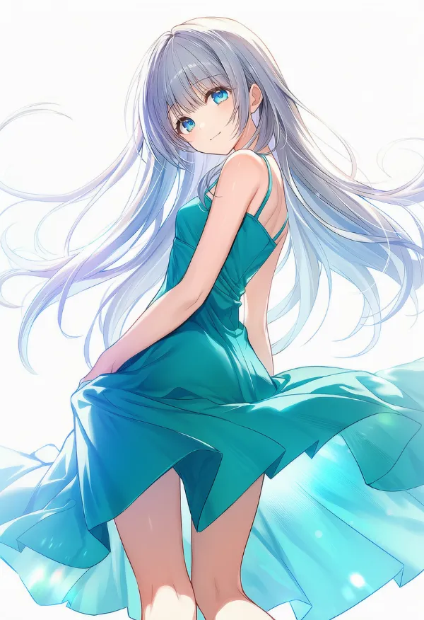 ターコイズのドレスAIイラスト｜色指定プロンプト資料