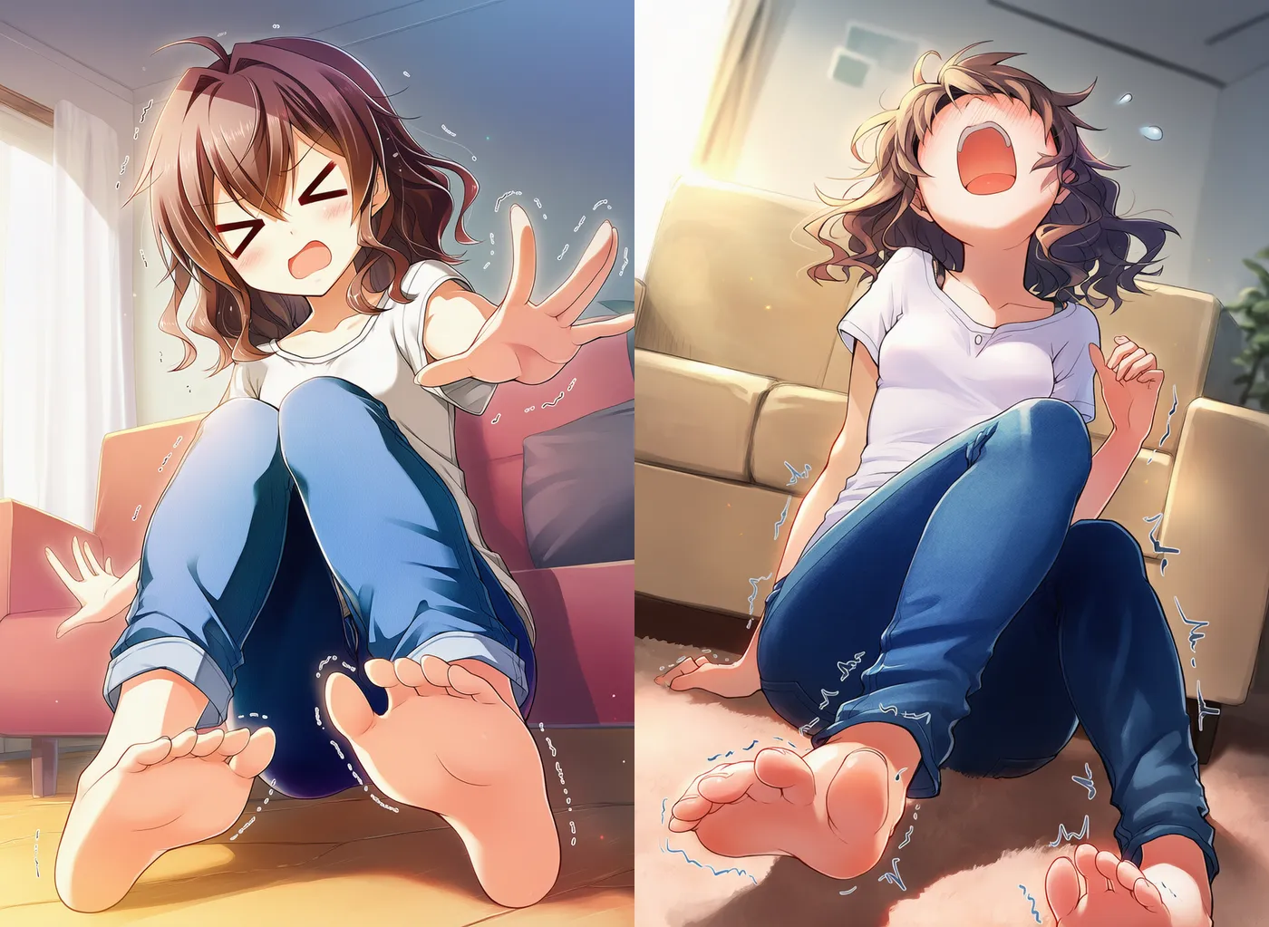 足がつって痙攣している様子を再現したAIイラスト（コミカル）｜プロンプト紹介