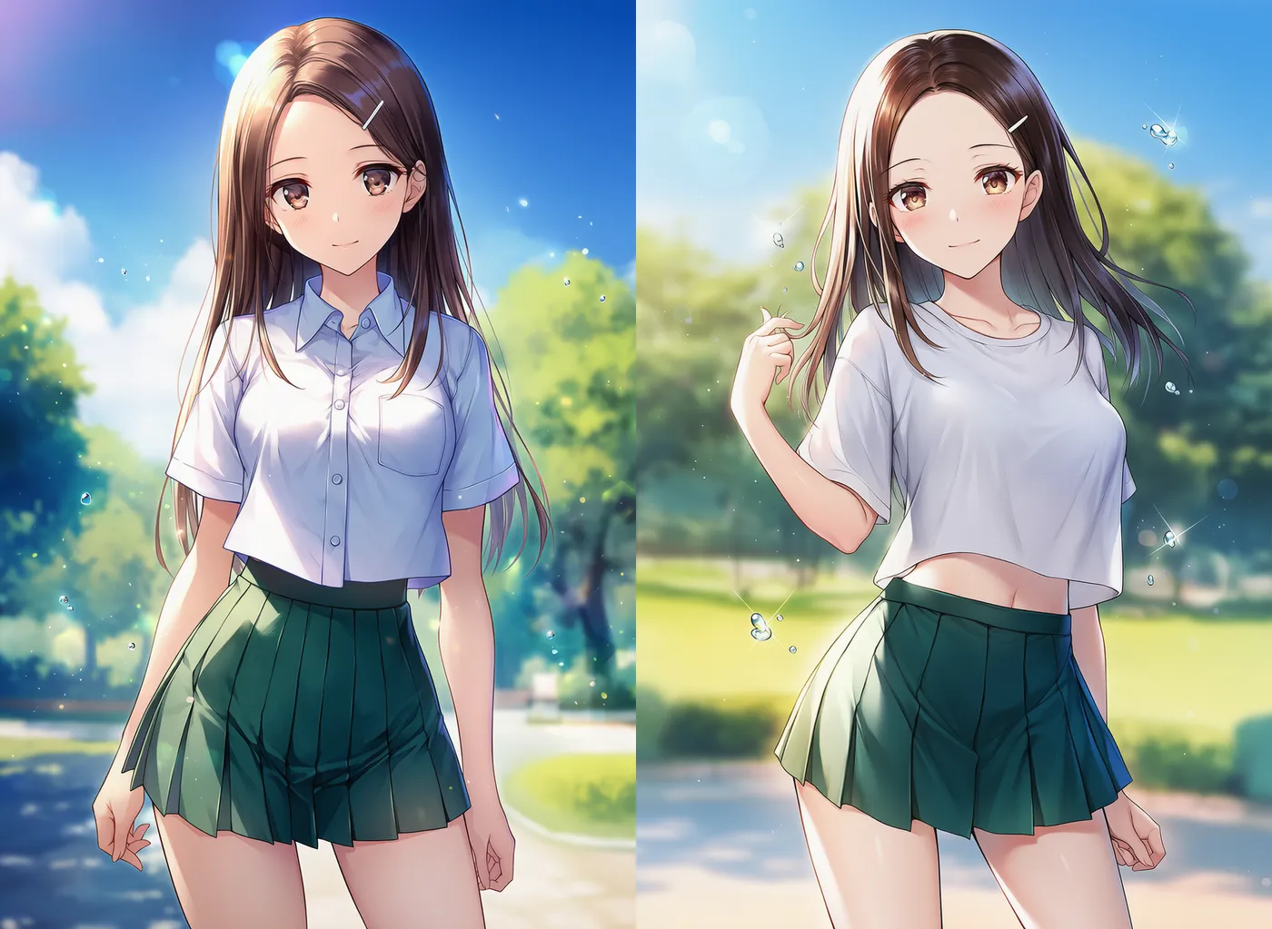 シャツの裾を垂れ下げた服のAIイラスト作例|プロンプト紹介
