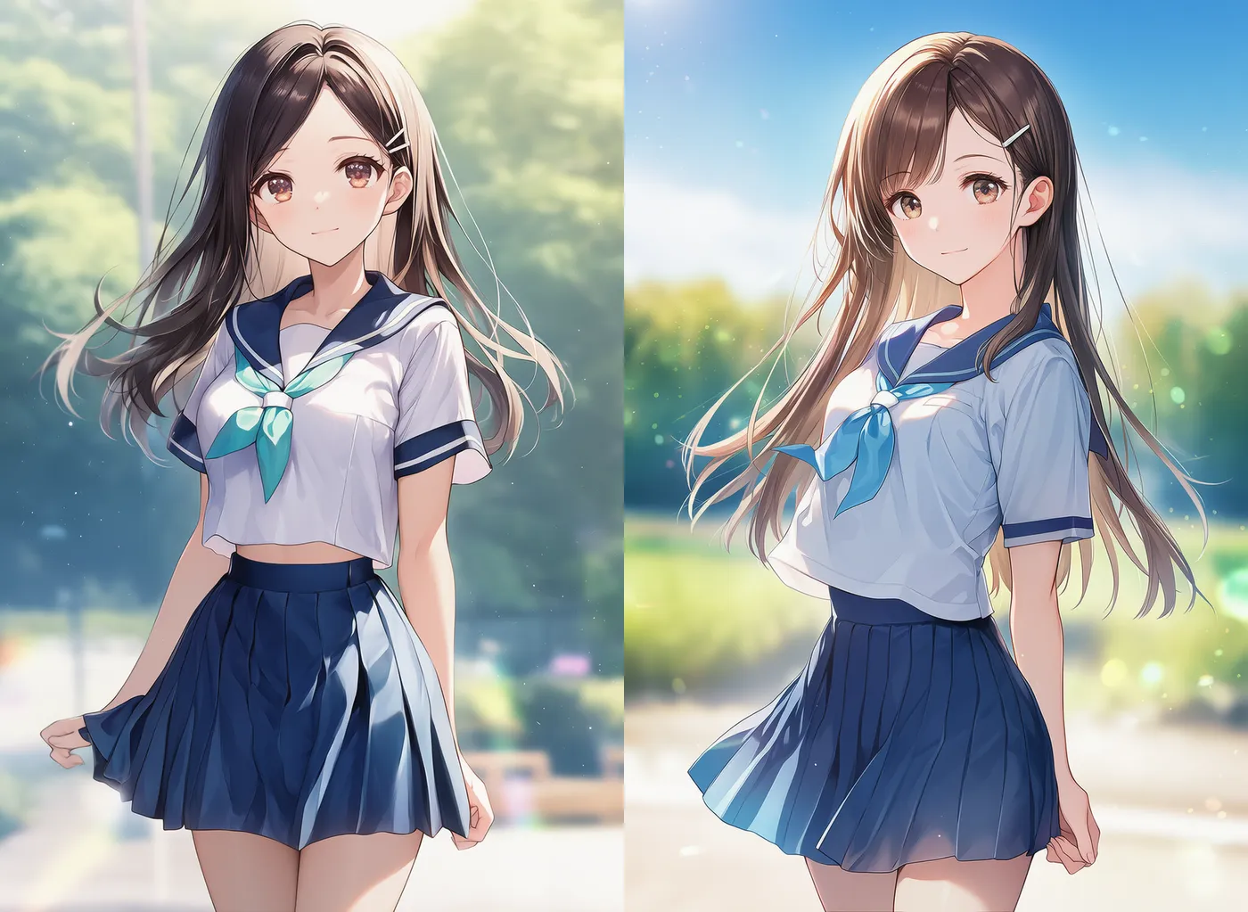 セーラー服の裾を出したスタイルのAIイラスト作例|プロンプト紹介