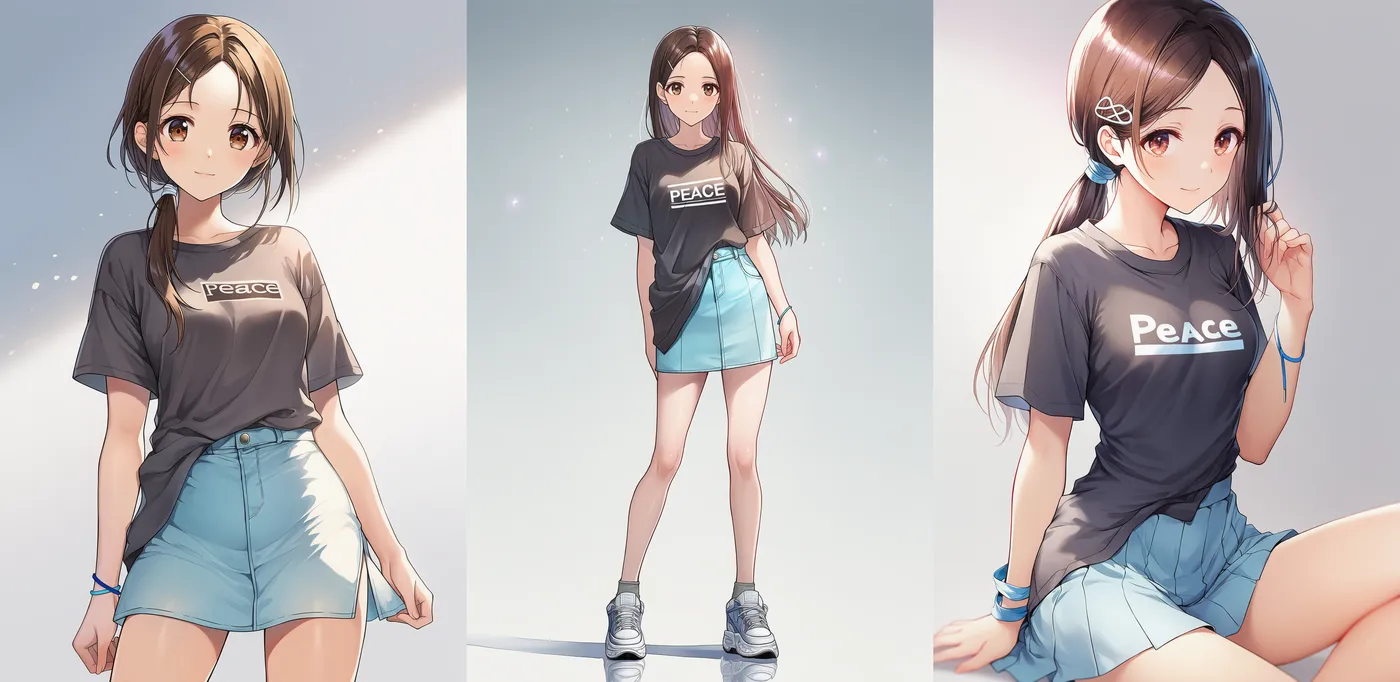 グレーのゆるTシャツと裾出しコーデ|プロンプト紹介