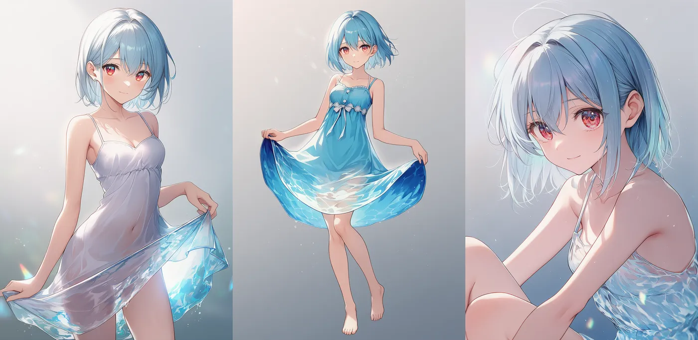 water dressのプロンプトを用いた水ドレスの作例
