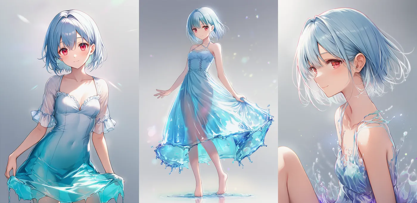 liquid dressのプロンプトを用いた水ドレスの作例