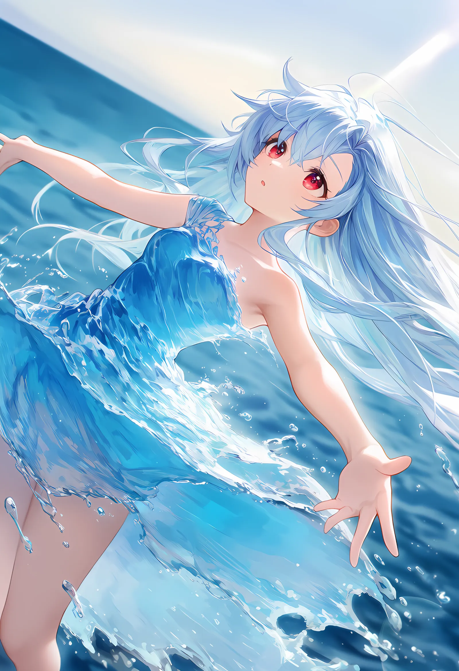 水のボディスのプロンプトを指定して生成した水ドレスのAIイラスト作例