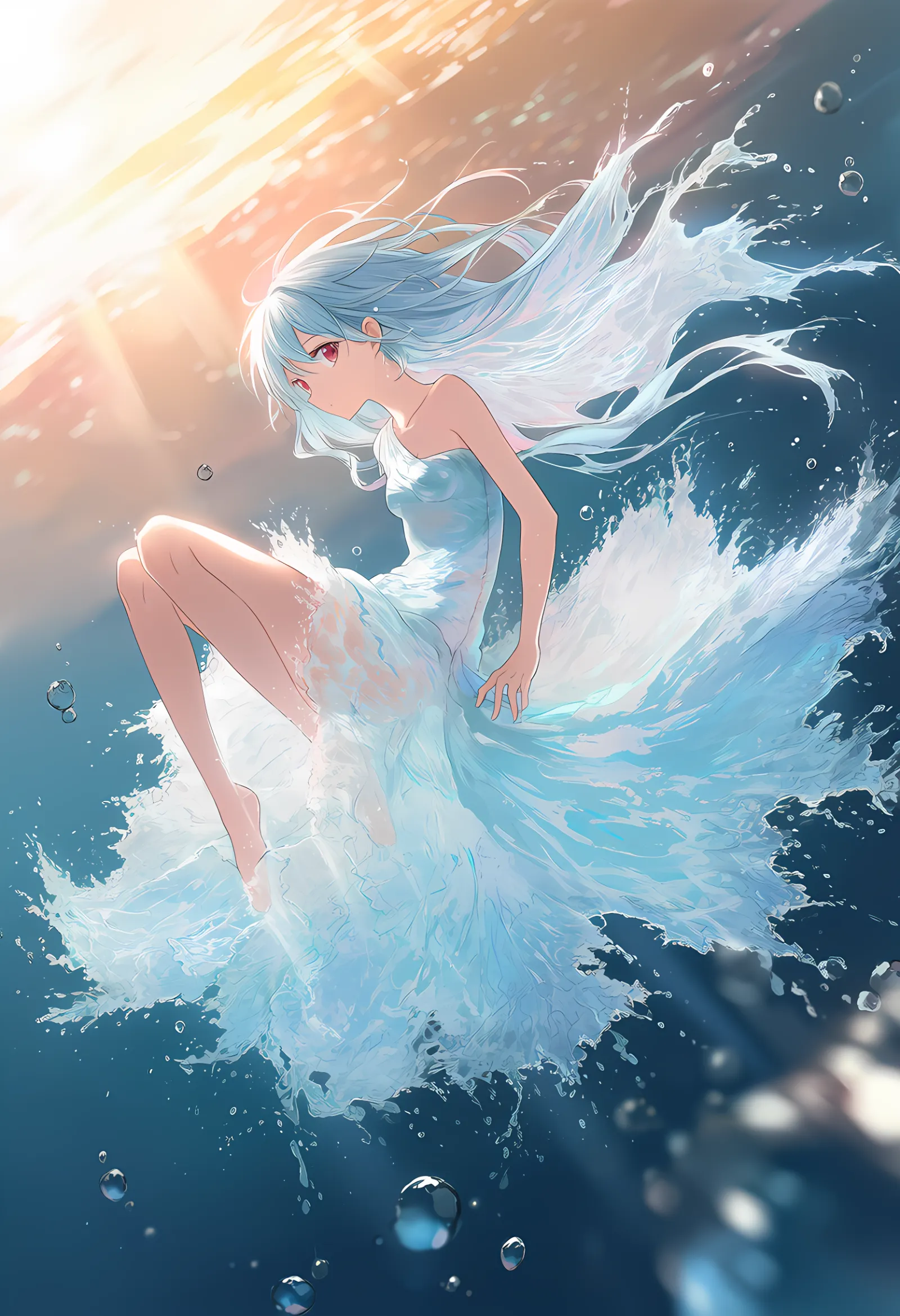 水のボディスのプロンプトを指定して生成した水ドレスのAIイラスト作例-2