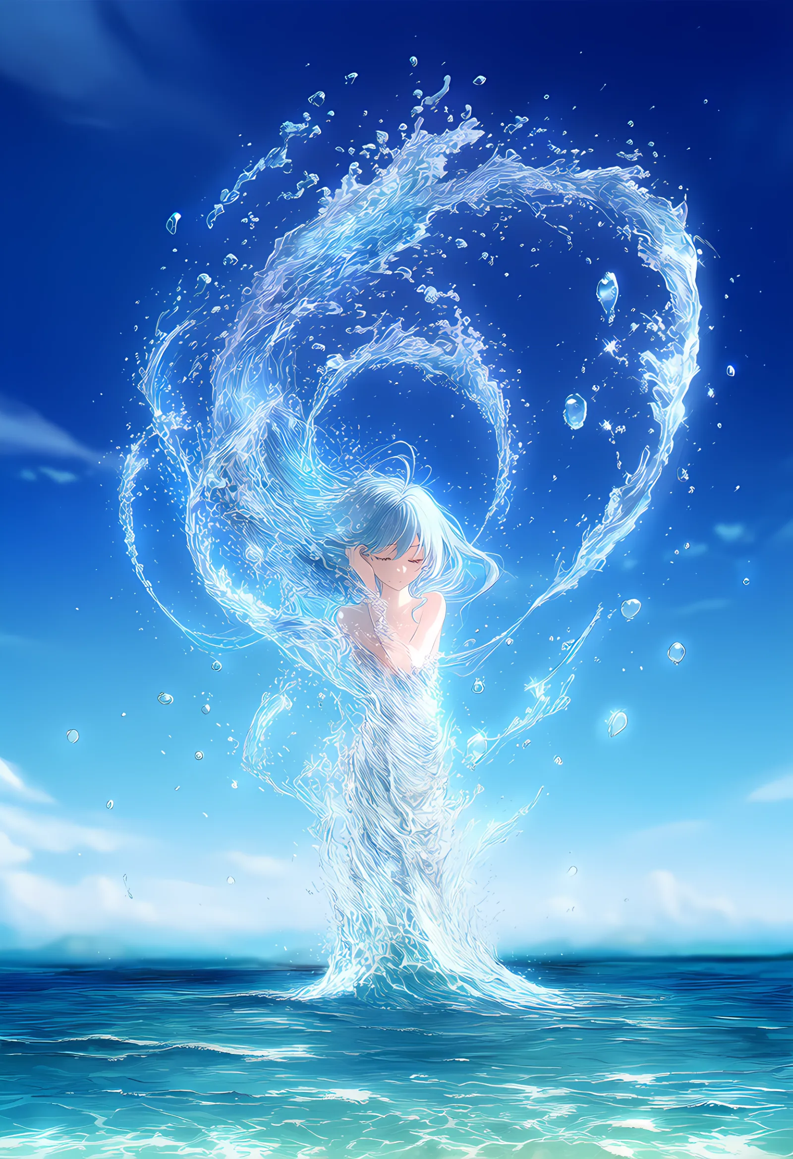 水で体を覆う服を纏ったAIアートイラスト-1